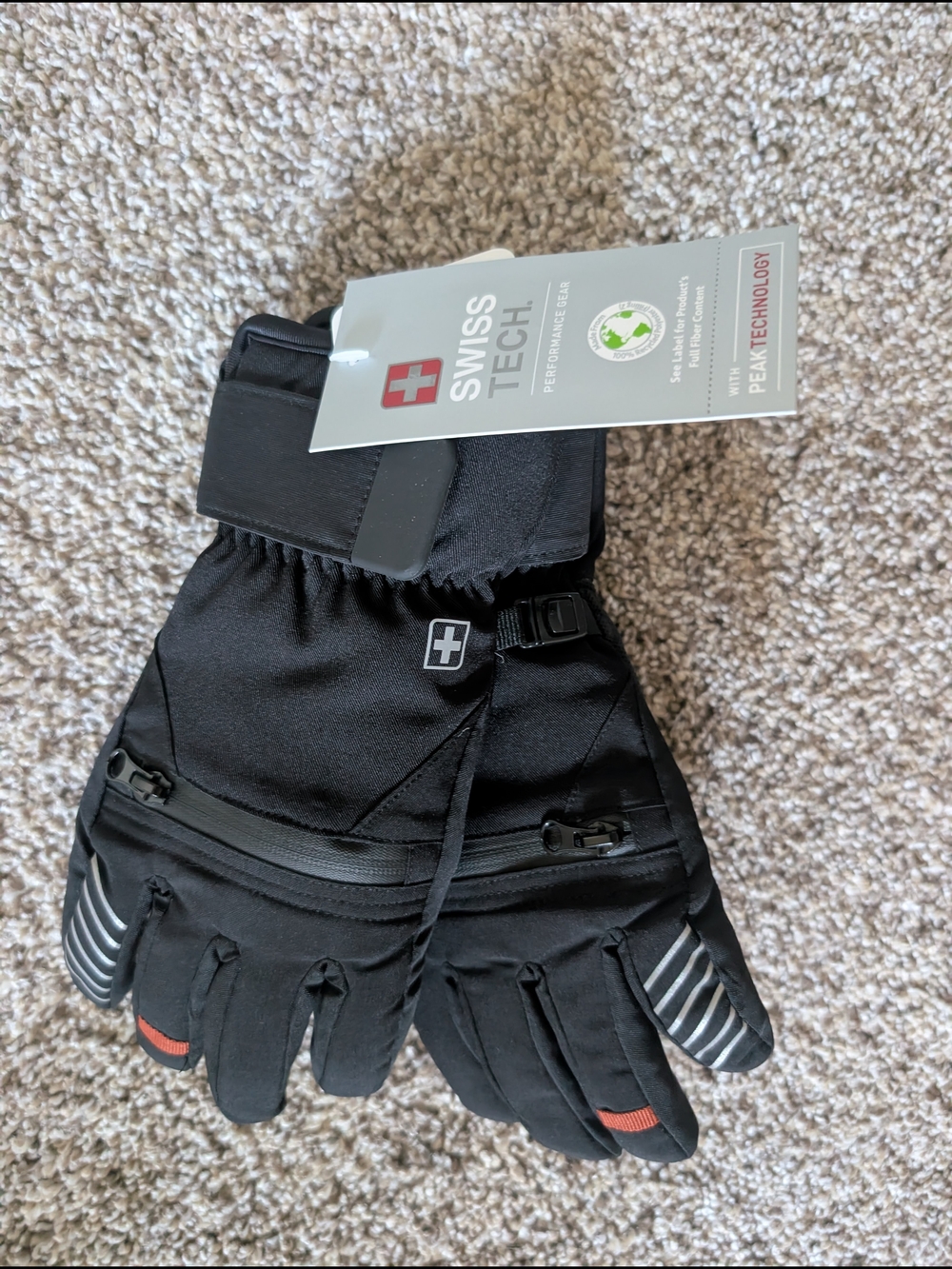 NWT Swiss Tech Men's Black Insulated Winter Ski Gloves S/M